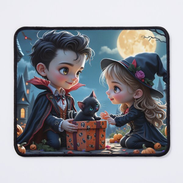 Item preview, The Scenery of Cute Vampire Boy and Witch Girl in Halloween Night designed and sold by Pim-Crystal.