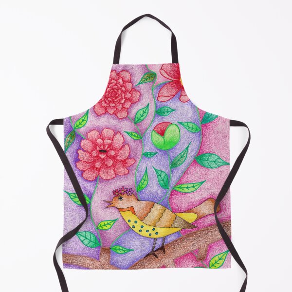 Item preview, Red Peonies and Nightingale Whimsical Colored Pencil Illustration designed and sold by nenanamart.