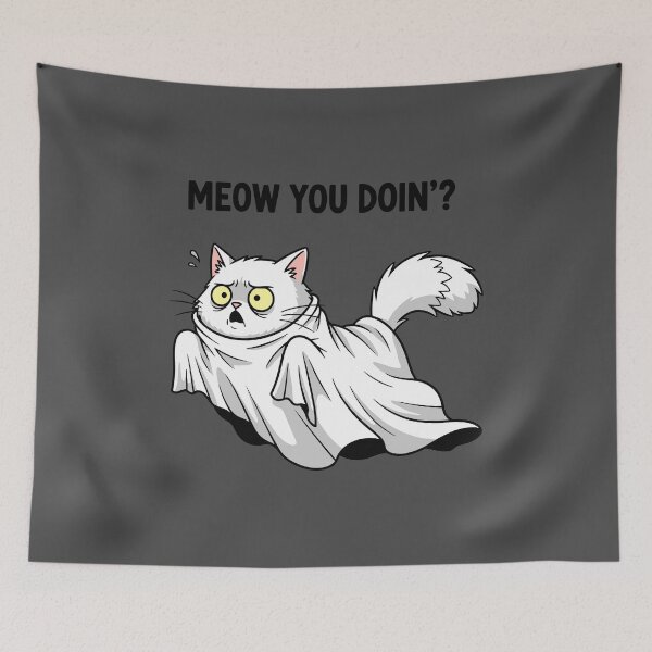 Item preview, Scared Ghost Cat Illustration designed and sold by RGShirtWorks.