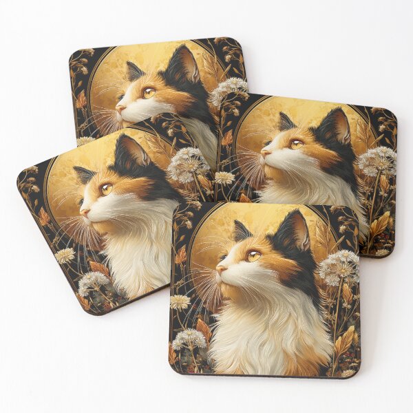 Item preview, Calico Cat Portrait with Floral Accents designed and sold by PetsArt.