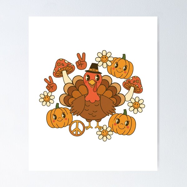 Item preview, Groovy Retro Thanksgiving Vibes | 70s Fall Aesthetic Turkey & Pumpkins designed and sold by Kayshies8120.