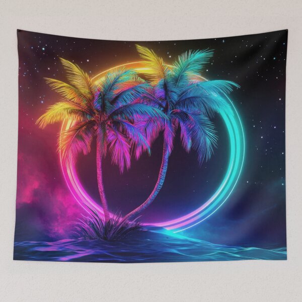 Item preview, Vibrant neon palm trees at night designed and sold by anytka.
