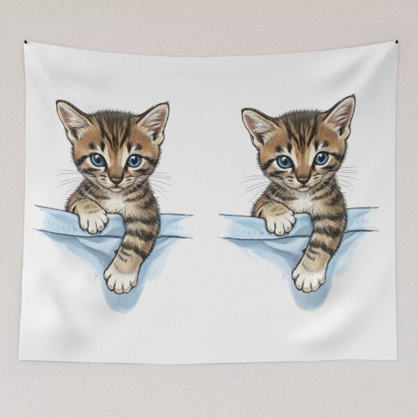 Item preview, a mischievous kitten seemingly climbing up the hem of a T-shirt, its tiny paws gripping the fabric as it curiously peeks over the edge., conceptual art, illustration, vivid, anime designed and sold by gulka8.