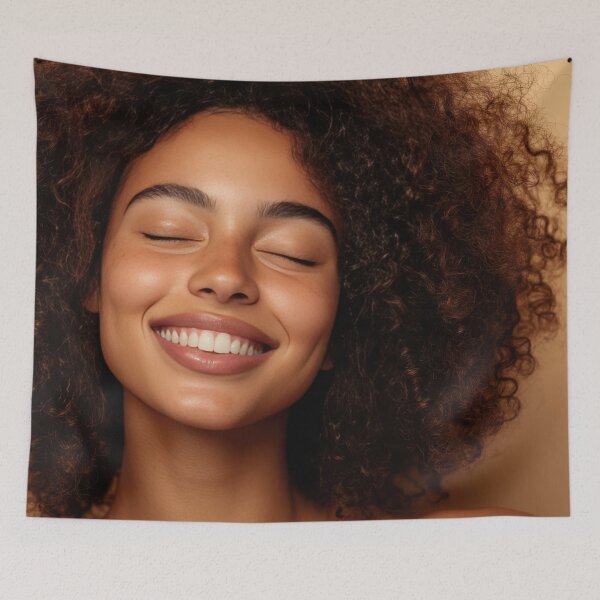 Item preview, Happy curly-haired woman designed and sold by anytka.