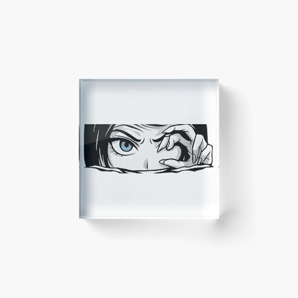 Item preview, Blue-Eyed Manga Girl Peeking with Sharp Focus designed and sold by DariaOltes.