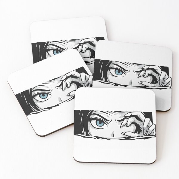 Item preview, Blue-Eyed Manga Girl Peeking with Sharp Focus designed and sold by DariaOltes.