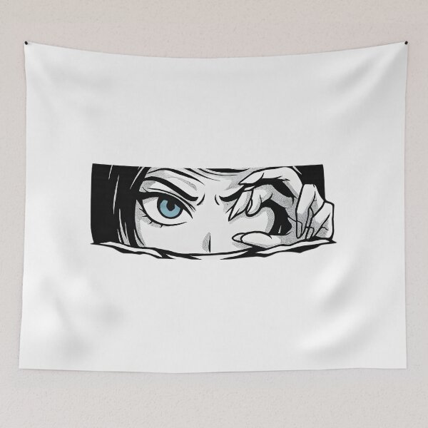Item preview, Blue-Eyed Manga Girl Peeking with Sharp Focus designed and sold by DariaOltes.