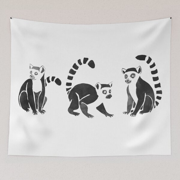 Item preview, A watercolour painting of three cute funny black and white lemurs animal lover gift tee designed and sold by Hillary Holt.
