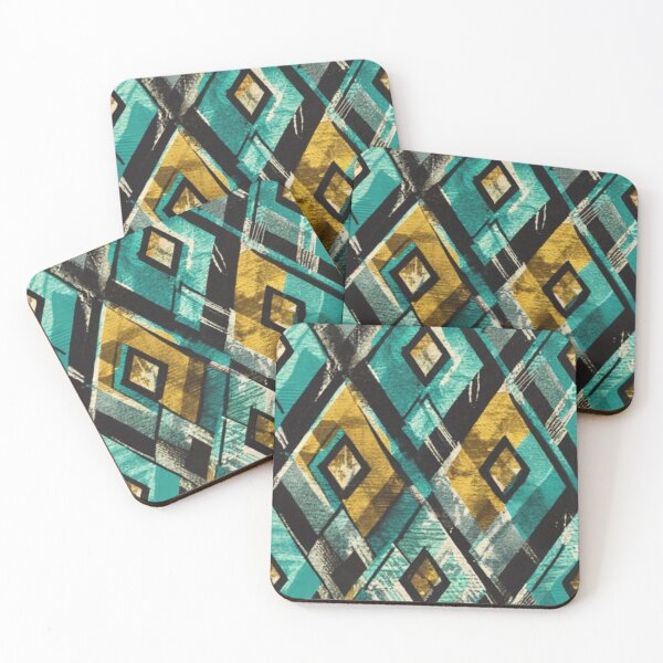 Item preview, Solid print pattern, black aqua turquoise diamond-shaped print, elegant print, bright colorful, ultra-realistic and highly detailed high-quality image designed and sold by gulka8.