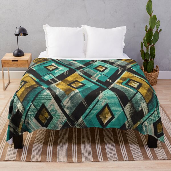 Item preview, Solid print pattern, black aqua turquoise diamond-shaped print, elegant print, bright colorful, ultra-realistic and highly detailed high-quality image designed and sold by gulka8.