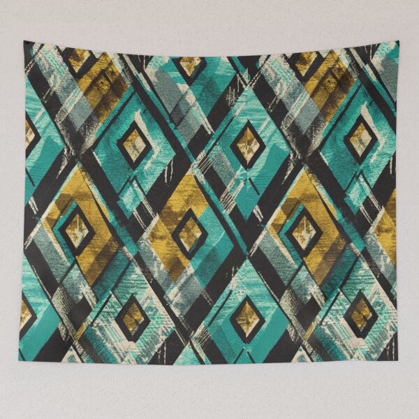 Item preview, Solid print pattern, black aqua turquoise diamond-shaped print, elegant print, bright colorful, ultra-realistic and highly detailed high-quality image designed and sold by gulka8.