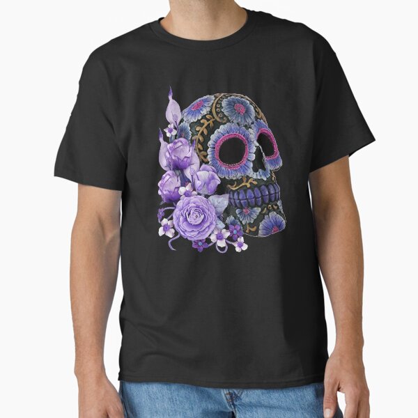 Item preview, Purple Floral Black Sugar Skull Day Of The Dead designed and sold by Atteestude.