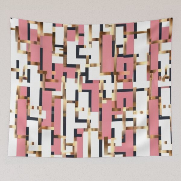 Item preview, seamless pattern white background on gold lines on pink white yellow apricot mint lines, aquares style, design, elegant colors, designed and sold by gulka8.