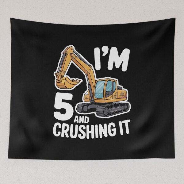 Item preview, Five 5yr 5th Birthday Digger Boy Construction 5 Years Old  designed and sold by lilLilaBatArt.