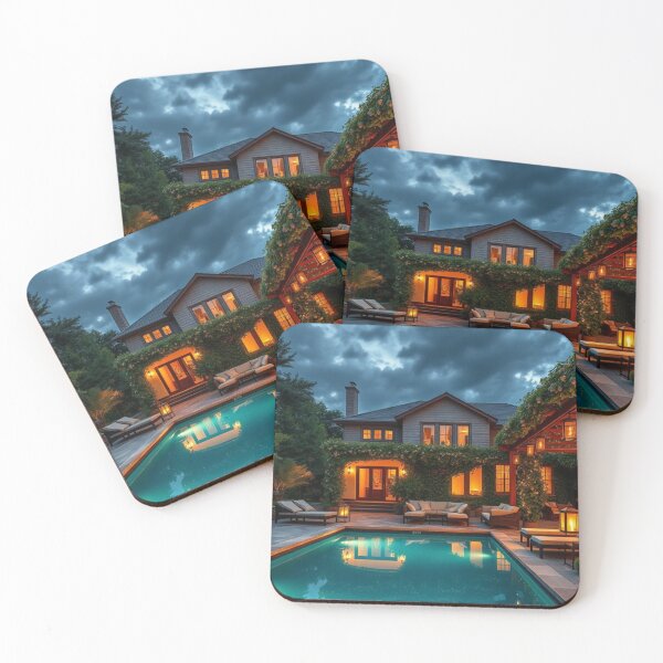 Item preview, Dramatic Night Sky Mansion | Luxurious Poolside Evening Retreat designed and sold by Jade Ado.