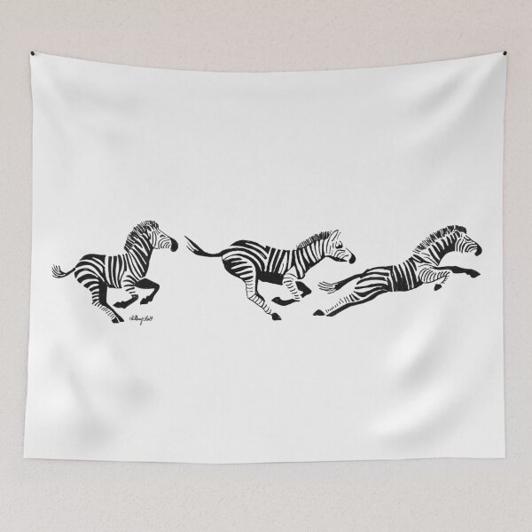 Item preview, An illustration of three cute funny black and white stampeding zebras animal lover gift tee designed and sold by Hillary Holt.