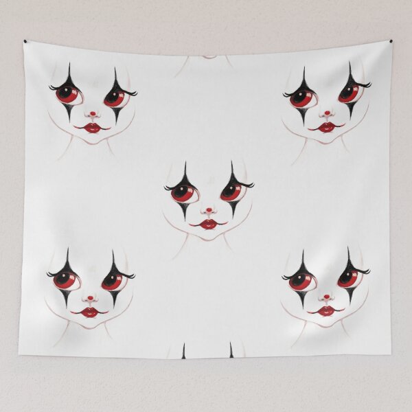 Item preview, A cute harlequin face fading into a white background. The palette is limited to white, black and red. Volumetric. Exquisite details., illustration, painting, 3D rendering, photography, fashion designed and sold by gulka8.