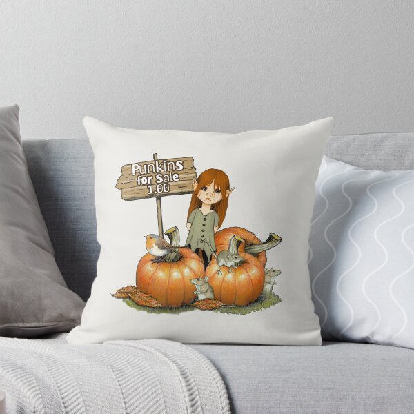 Item preview, Elf Girl Selling Pumpkins, with Mice and Bird, Fall Harvest designed and sold by JoyfulWhimsy.