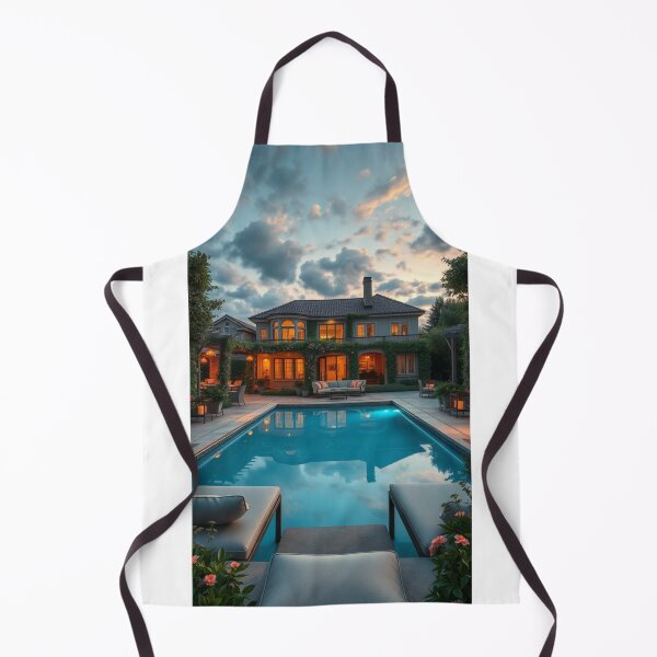 Item preview, Sunset Haven Poolside | Elegant Mansion with Glowing Lights and Serene Waters designed and sold by Jade Ado.