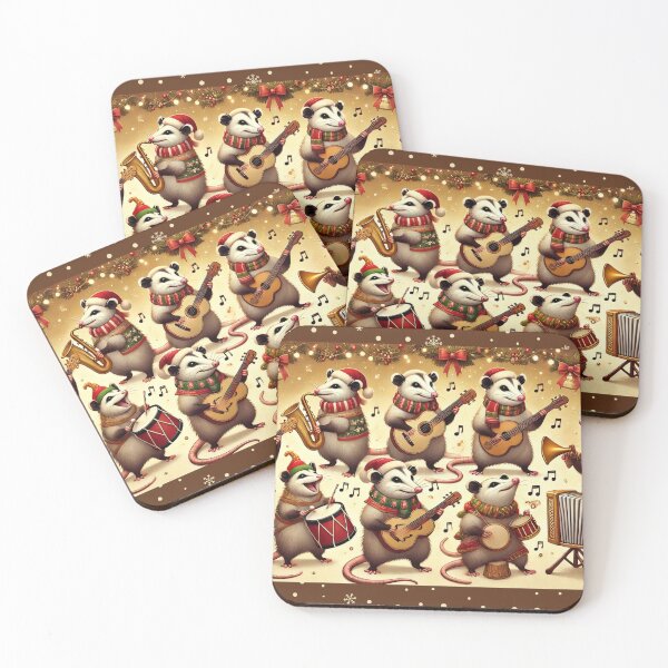 Item preview, Christmas opossum band in holiday outfits designed and sold by Meandmyshop.