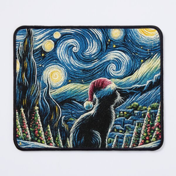 Item preview, Starry Night Festive Christmas Black Cat Santa Hat designed and sold by will freed18.
