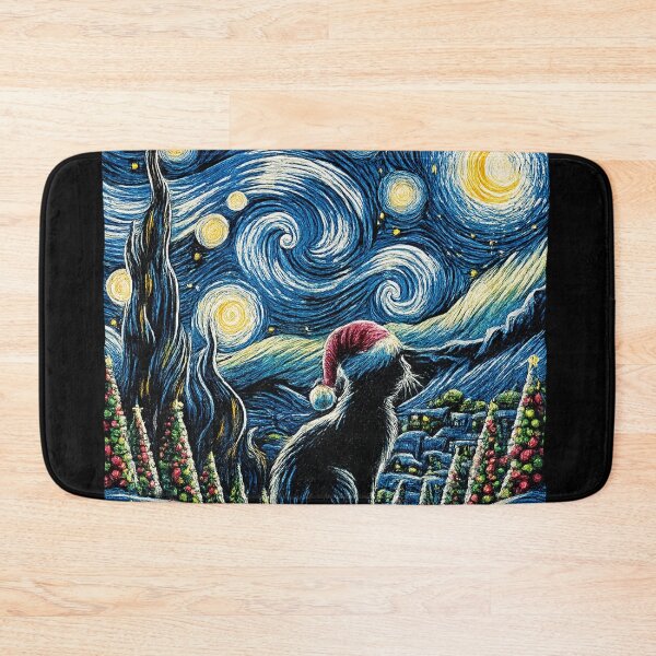 Item preview, Starry Night Festive Christmas Black Cat Santa Hat  designed and sold by will freed18.