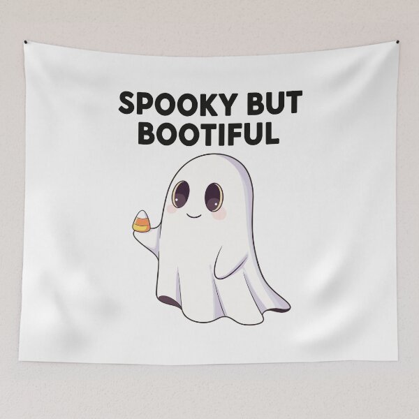 Item preview, Spooky But Bootiful Cute Ghost Holding Candy Corn Transparent designed and sold by RGShirtWorks.