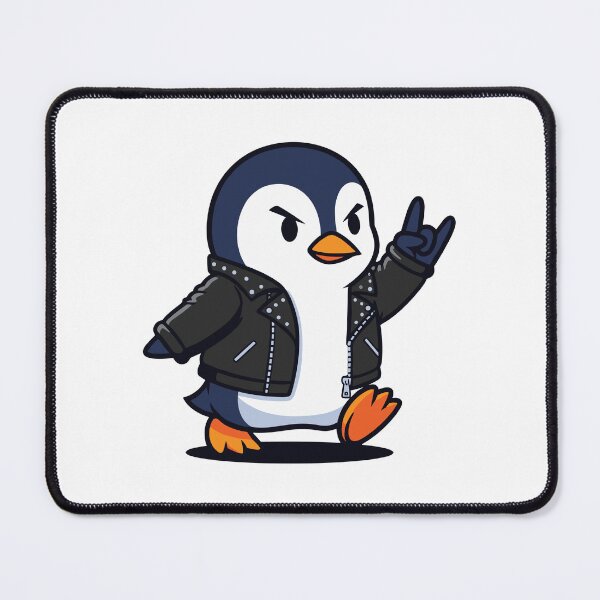 Item preview, Rocker Penguin in Leather Jacket Giving Devil Horns designed and sold by RGShirtWorks.