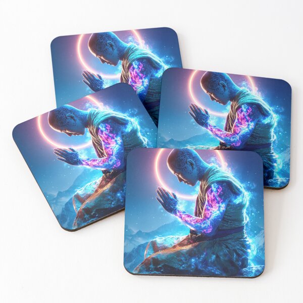 Item preview, Neon Monk of Inner Fire – Surreal Enlightenment Portrait designed and sold by VisionaryVeils.