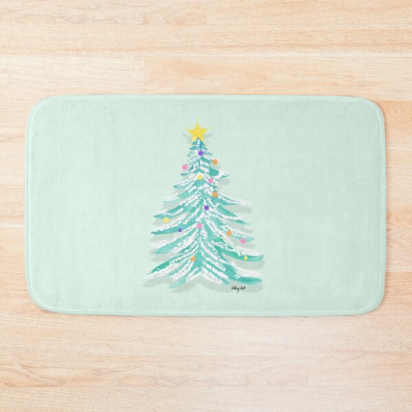 Item preview, A watercolor illustration of a snow covered Christmas tree with bright coloured lights designed and sold by Hillary Holt.