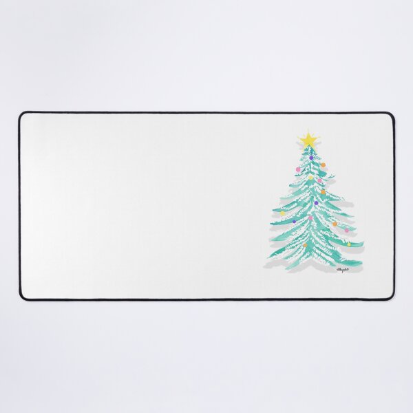 Item preview, A watercolor illustration of a snow covered Christmas tree with bright coloured lights designed and sold by Hillary Holt.