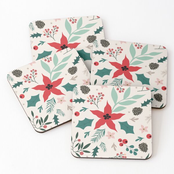 Item preview, Christmas Floral Pattern with Red Poinsettia and Green Leaves - Winter Design designed and sold by station-one.