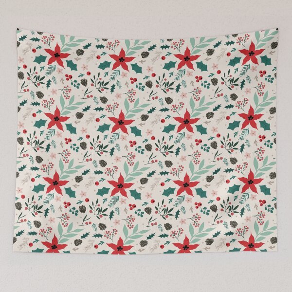 Item preview, Christmas Floral Pattern with Red Poinsettia and Green Leaves - Winter Design designed and sold by station-one.