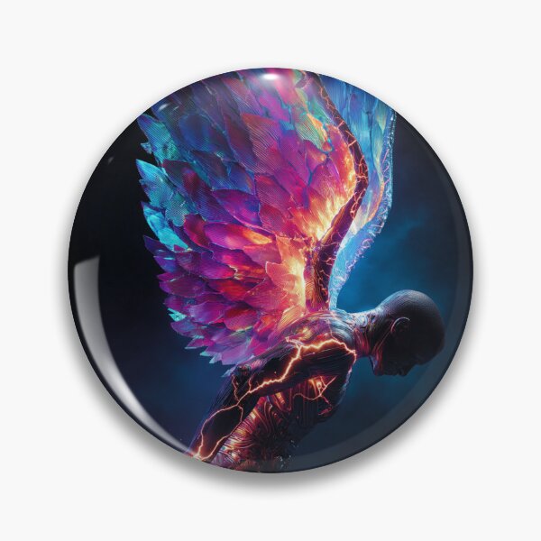 Item preview, Fractured Ascension – Neon Angel with Cracked Wings of Light designed and sold by VisionaryVeils.