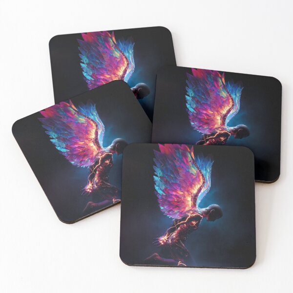 Item preview, Fractured Ascension – Neon Angel with Cracked Wings of Light designed and sold by VisionaryVeils.