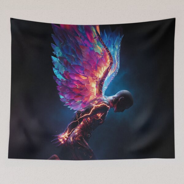 Item preview, Fractured Ascension – Neon Angel with Cracked Wings of Light designed and sold by VisionaryVeils.