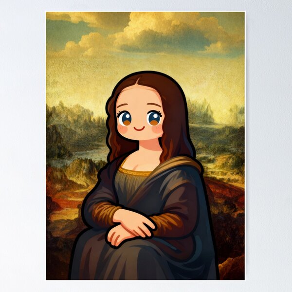 Item preview, Cartoon Mona Lisa Digital Art Print - Cute Renaissance Revival for Modern Decor designed and sold by Chibi Masterpieces.