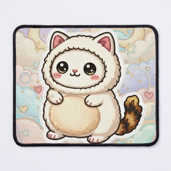 Item preview, Kawaii Wool Cat Fluffy Stuffed Animal Dreamy Clouds and Moon Pastel Design designed and sold by JOSTH.