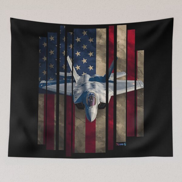 Item preview, F-35 flying on a American flag background 6 designed and sold by Neon G.