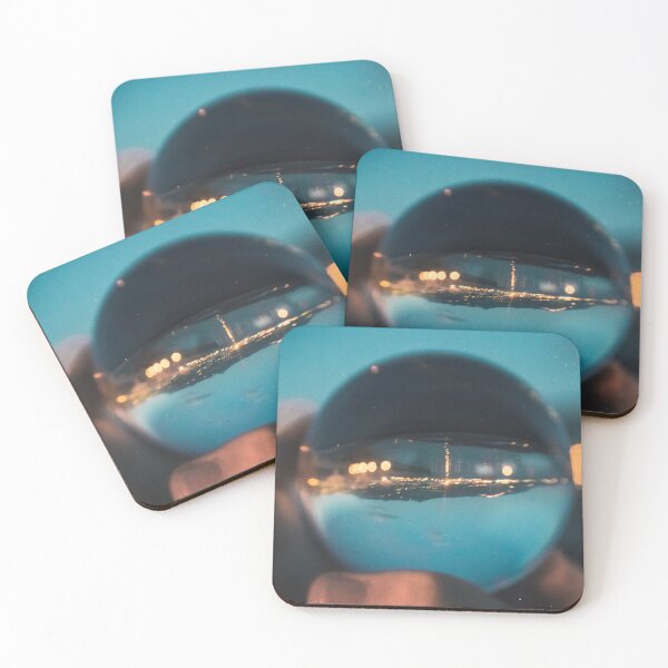 Item preview, Night City Lights Reflected in Lensball - Moody Blue and Orange Urban View designed and sold by MDB_Shop.