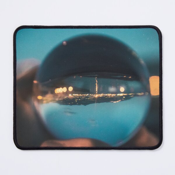 Item preview, Night City Lights Reflected in Lensball - Moody Blue and Orange Urban View designed and sold by MDB_Shop.