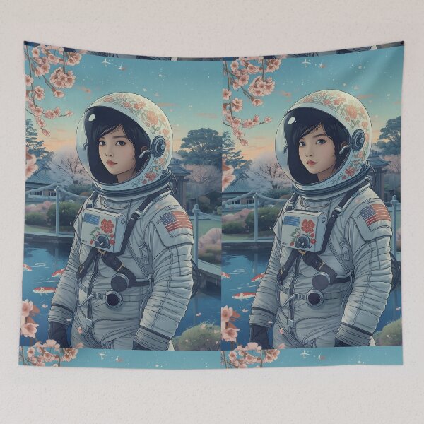 Item preview, Astronaut Female Explorer in a Japanese Zen Garden at Dawn designed and sold by MoonlitDoodles1.