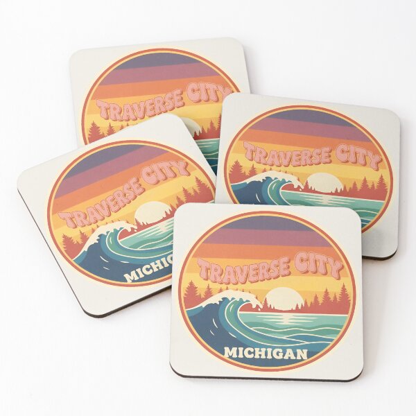 Item preview, Traverse City, Michigan Retro Wave designed and sold by TheOldMittenIllustrated.