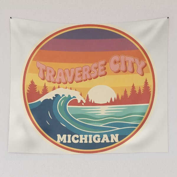 Item preview, Traverse City, Michigan Retro Wave designed and sold by TheOldMittenIllustrated.
