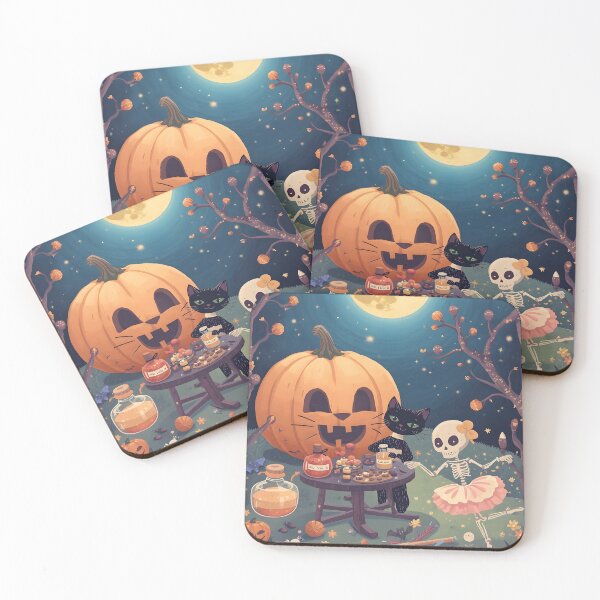 Item preview, Moonlit Halloween Party: Skeleton Ballerina and Cat Chef designed and sold by MoonlitDoodles1.