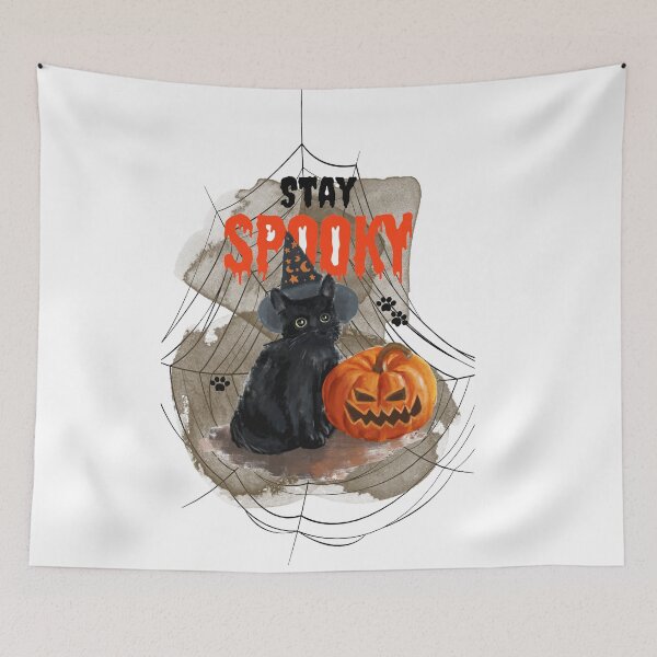 Item preview, Stay Spooky Boo Witch Cat with a Pumpkin designed and sold by LavenderChill04.