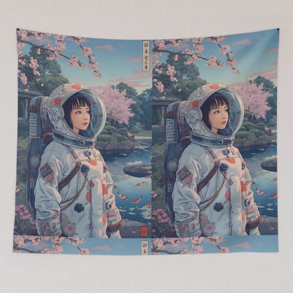 Item preview, Pastel Sakura Astronaut: Ukiyo-e Futuristic Portrait designed and sold by MoonlitDoodles1.