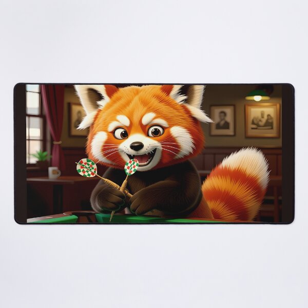 Item preview, red panda dart player cartoon colorful design designed and sold by SmashingDeals.