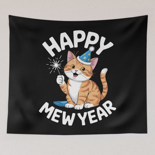 Item preview, New Year Eve Cat Happy Mew Year Pun designed and sold by Turbotine.