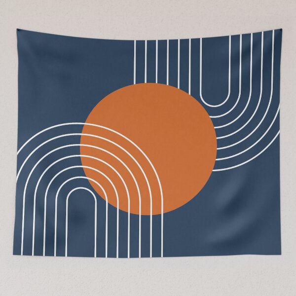 Item preview, Midcentury Modern Rainbow Sun Pattern b1 in Navy Blue and Burnt Orange designed and sold by nineFlorals.